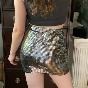 Mirrorball Disco Ball Mini Skirt, Metallic, Reflective, Size Medium, Glitzy
